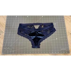 Victoria's Secret Very Sexy Keyhole Cutout Velvet Lace Cheeky Navy Blue Size L
